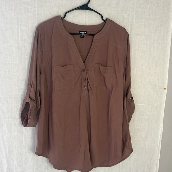 Torrid Pink Relaxed Mandarin Collar Blouse - Picture 6 of 6